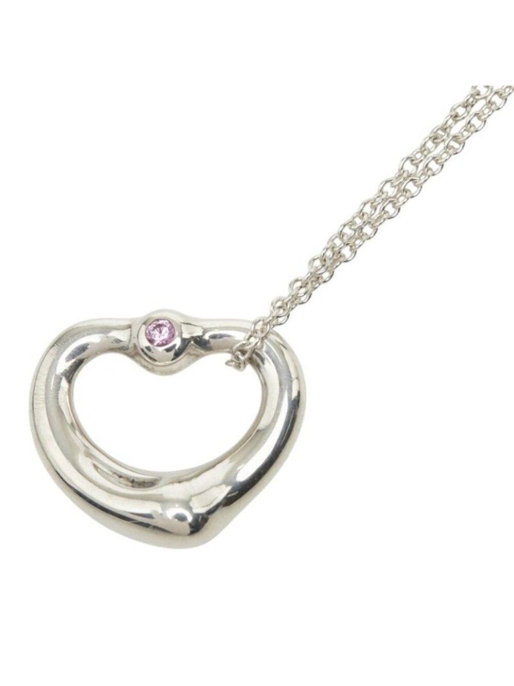 Tiffany & Co Open Heart Necklace Silver Pink Sapphire